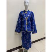 【中式台製】女性旗袍天然絲藍色套組