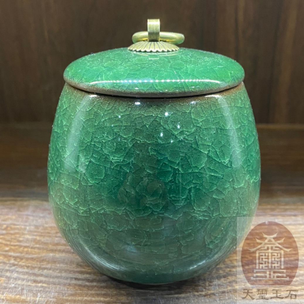 結晶寵物陶瓷罐(深綠)