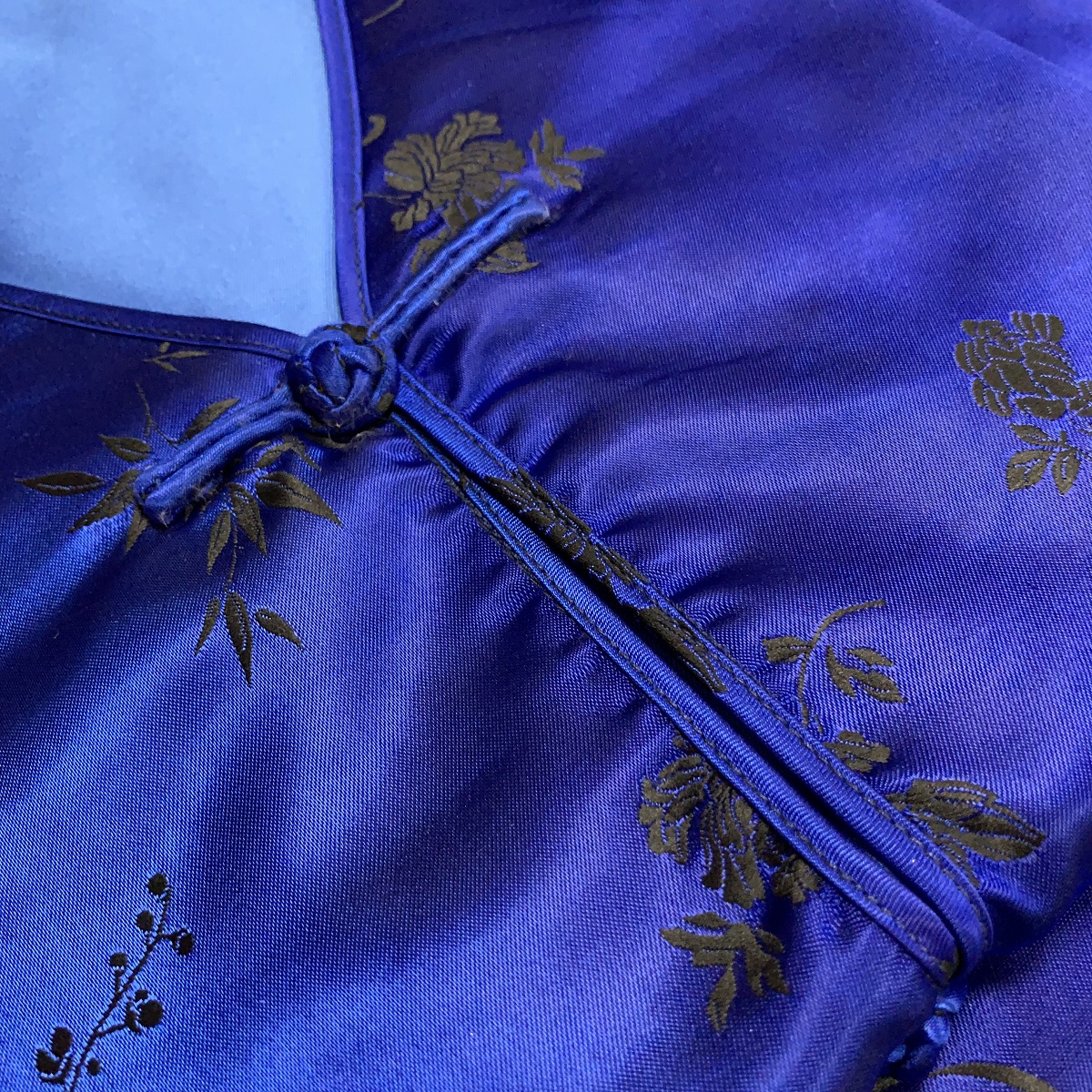 【中式台製】女性旗袍絲緞藍色套組