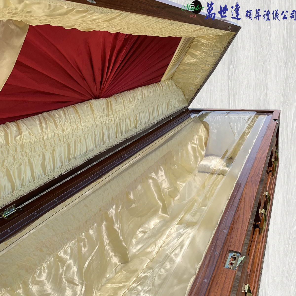 【入殮出】十字架基督天主火化平蓋胡桃木扶手棺2.2尺