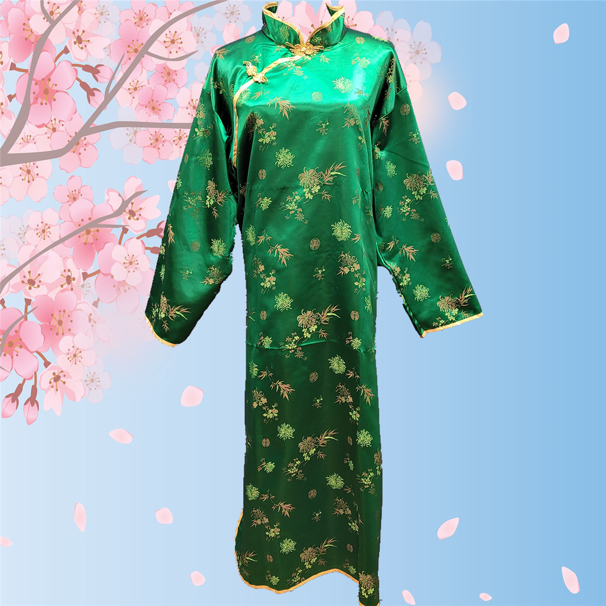 女全彩絲旗袍(綠)
